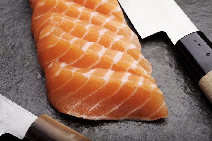 Pieces of salmon sashimi