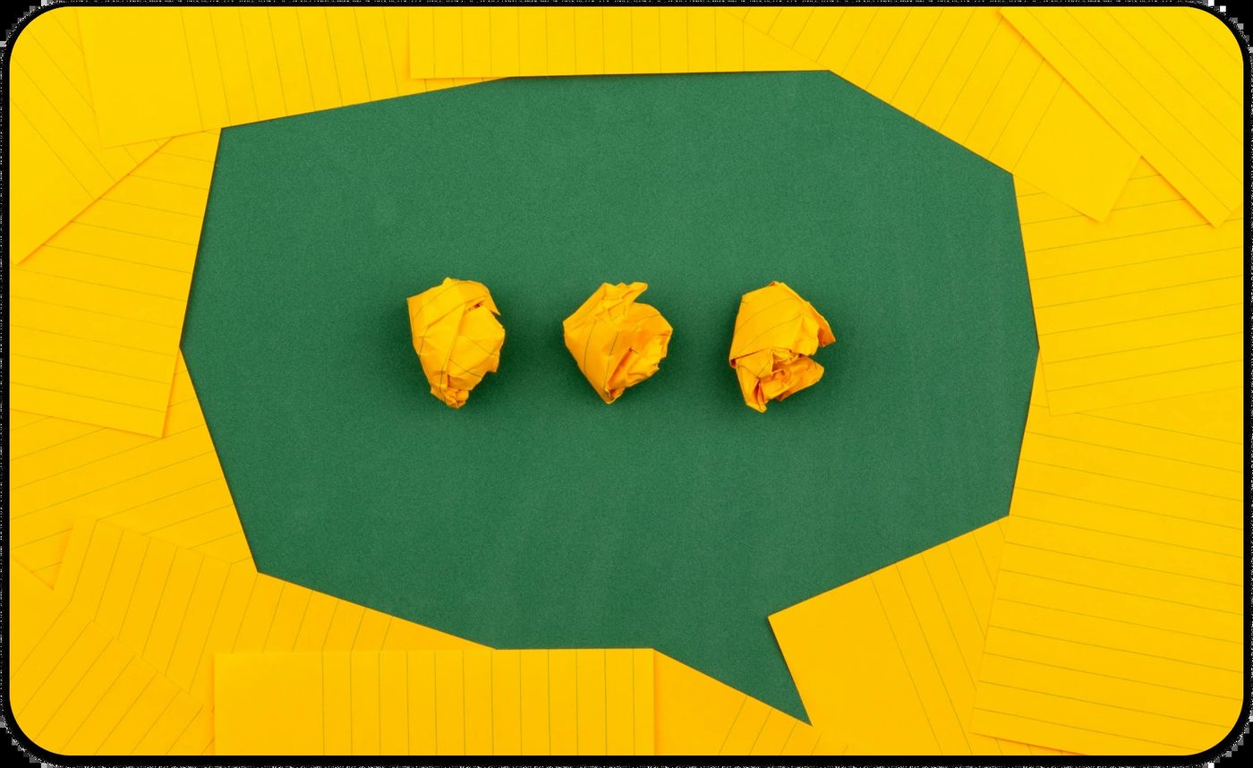 Square paper speech bubble design with yellow dots highlighting the importance of clear communication in relationships