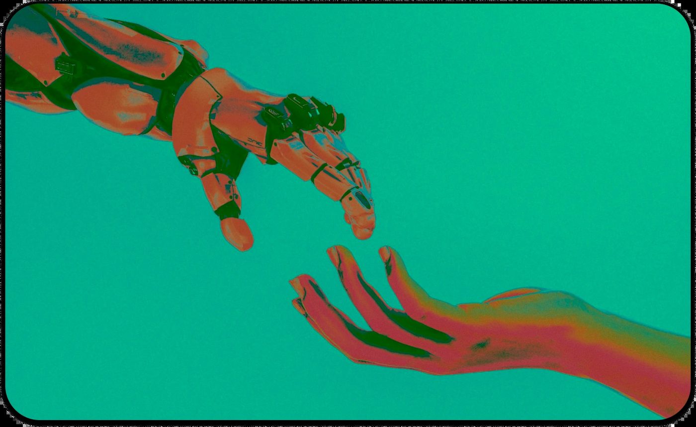 Human and robotic hand reaching toward each other, symbolizing human-AI interaction and future technology. Emphasizing the question of whether AI can replace humans as their a therapist