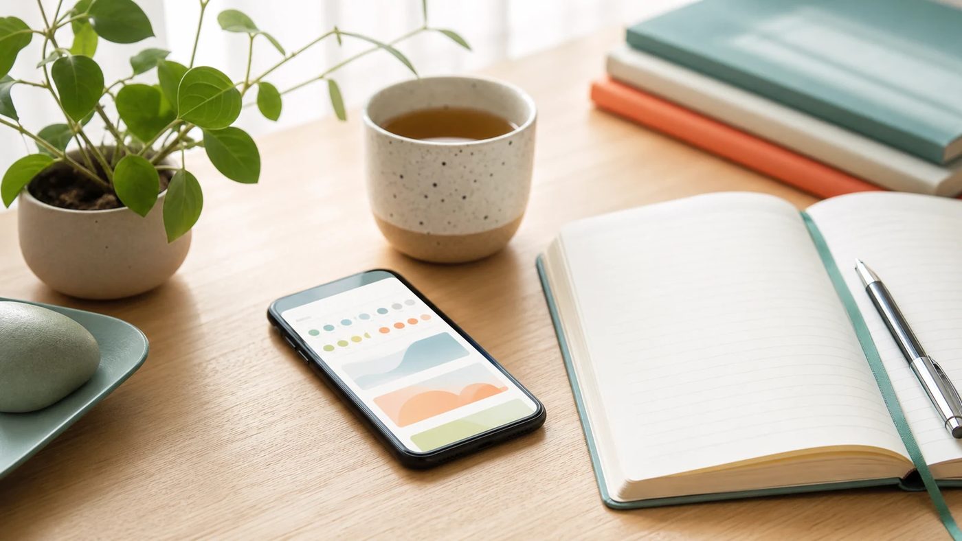 Mood tracking tools with a phone and journal for emotional habits