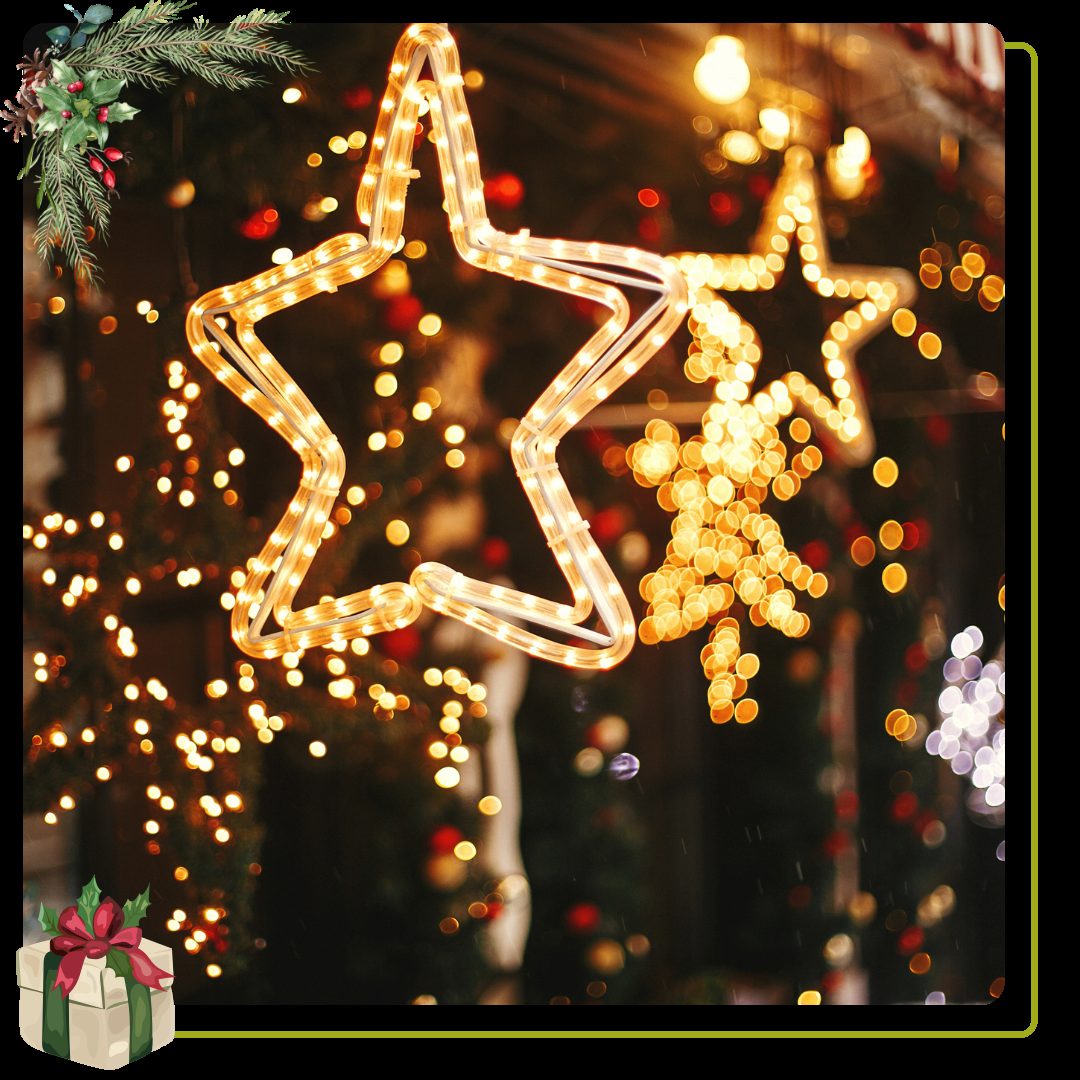 golden star fir branches with red and gold
