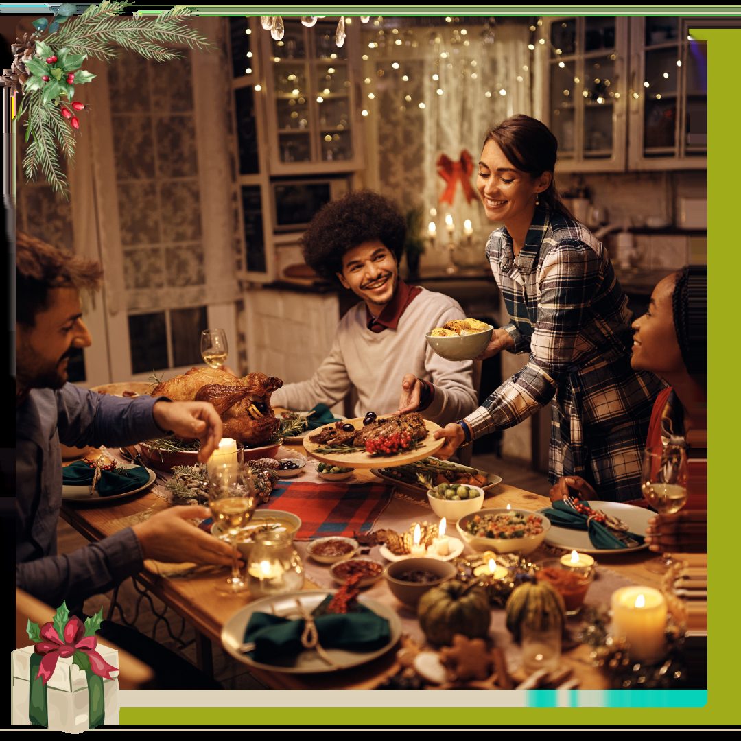 Friends eating dinner together