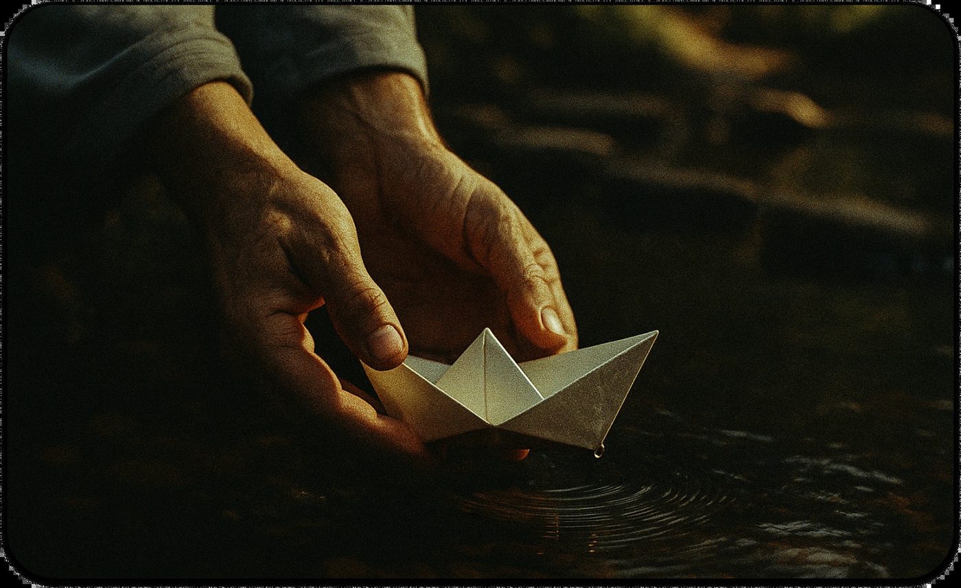 Hands releasing a paper boat into water, symbolizing letting go in codependency recovery.
