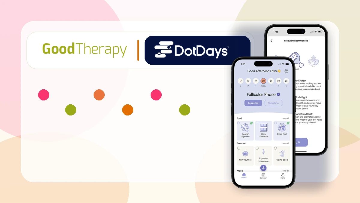 TherapyNYC and DotDays partnership image with DotDays cycle app screens