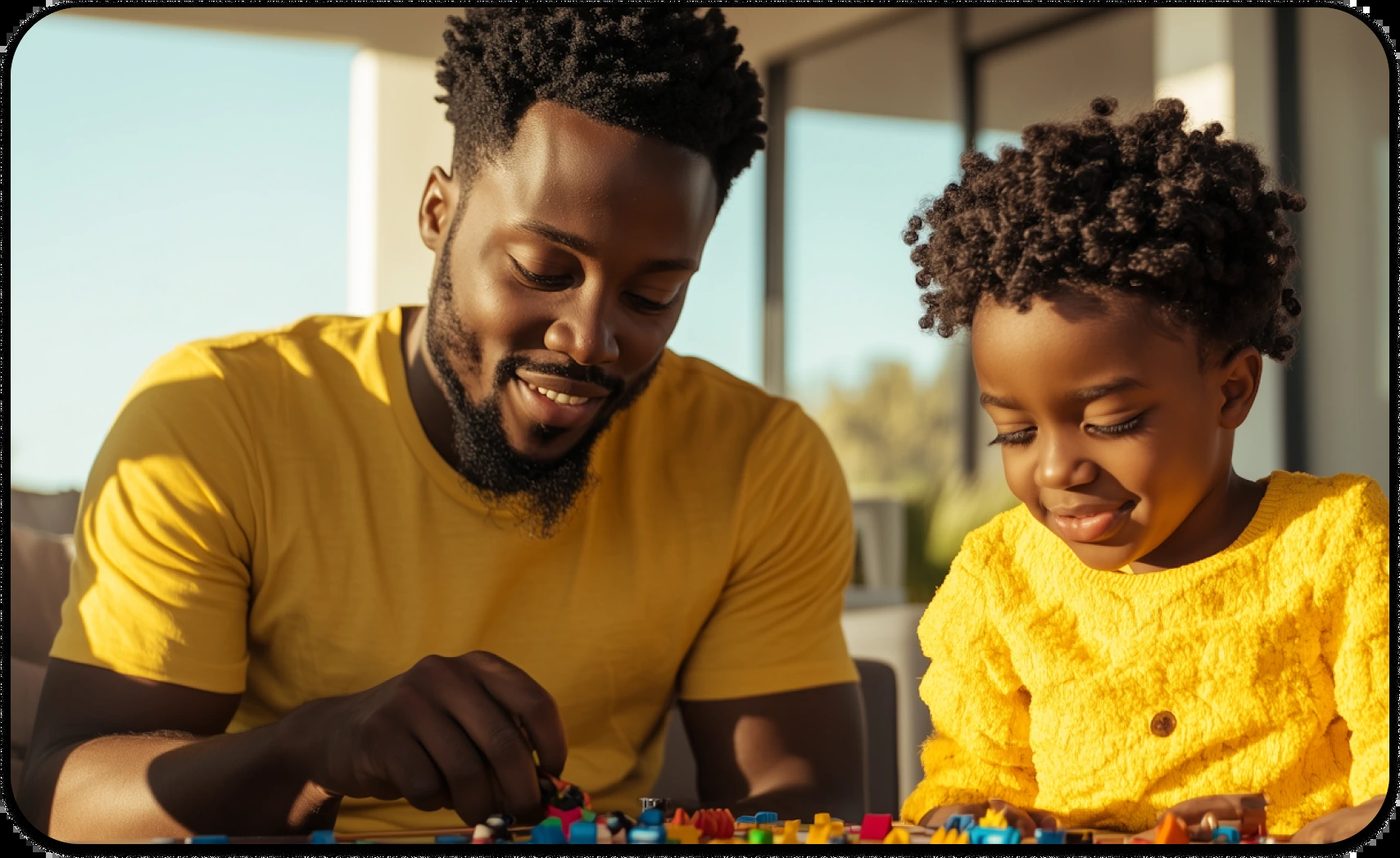 Black father playing with his child, showing love and breaking Black mental health myths.